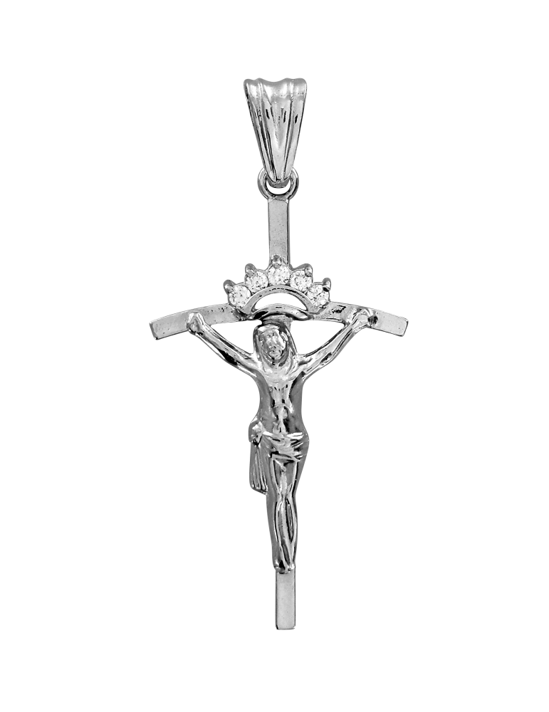 SREBRNY KRZYŻYK PAPIESKI Z JEZUSEM Z CYRKONIAMI PR. 925