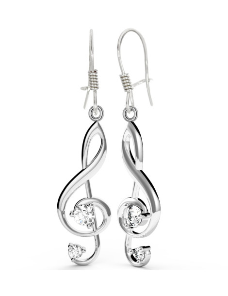 SREBRNE KOLCZYKI KLUCZ WIOLINOWY Z CYRKONIAMI NA BIGLU PR. 925