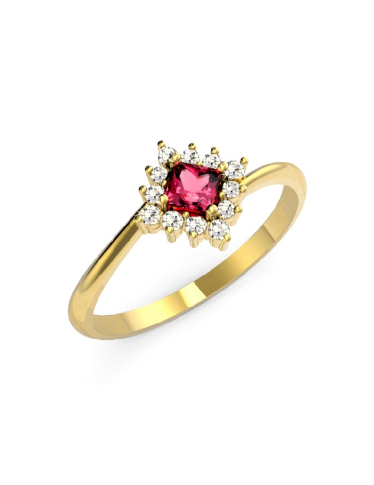 ZŁOTY PIERŚCIONEK ZARĘCZYNOWY ROMB Z RUBINEM PR. 585