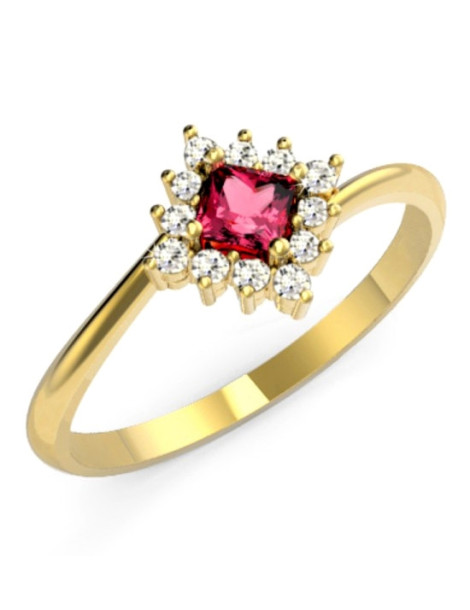 ZŁOTY PIERŚCIONEK ZARĘCZYNOWY ROMB Z RUBINEM PR. 585