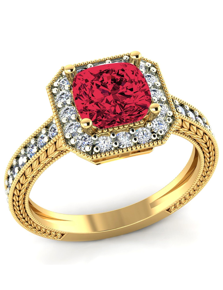 ZŁOTY PIERŚCIONEK ZARĘCZYNOWY KWADRAT Z RUBINEM PR. 585