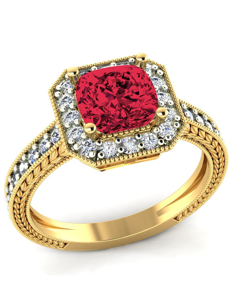 ZŁOTY PIERŚCIONEK ZARĘCZYNOWY KWADRAT Z RUBINEM PR. 585