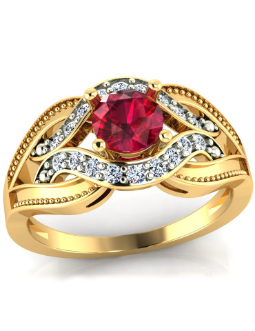 OKAZAŁY PIERŚCIONEK ZARĘCZYNOWY Z RUBINEM ZE ZŁOTA PR. 585