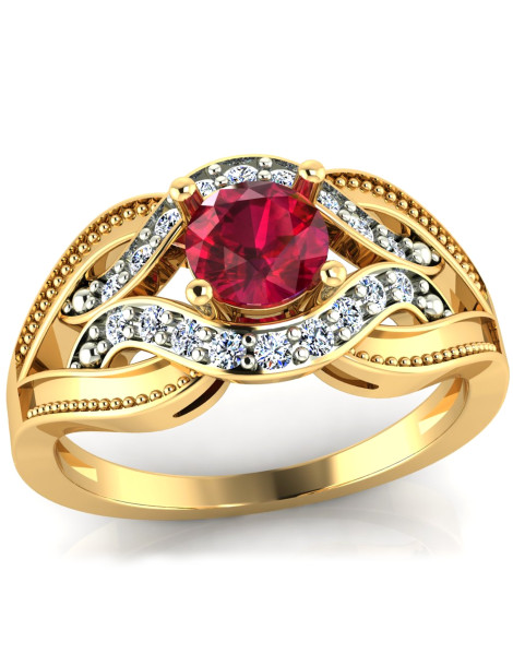 OKAZAŁY PIERŚCIONEK ZARĘCZYNOWY Z RUBINEM ZE ZŁOTA PR. 585