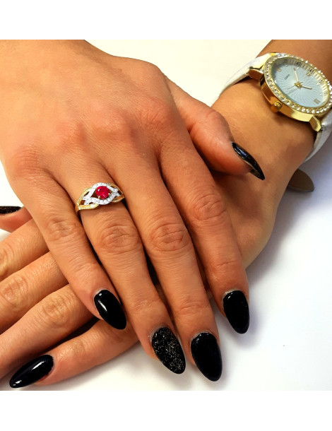 OKAZAŁY PIERŚCIONEK ZARĘCZYNOWY Z RUBINEM ZE ZŁOTA PR. 585