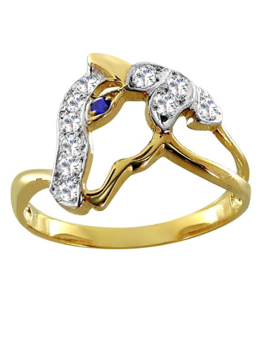 ZŁOTY PIERŚCIONEK ZARĘCZYNOWY KOŃ Z SZAFIREM PR. 585