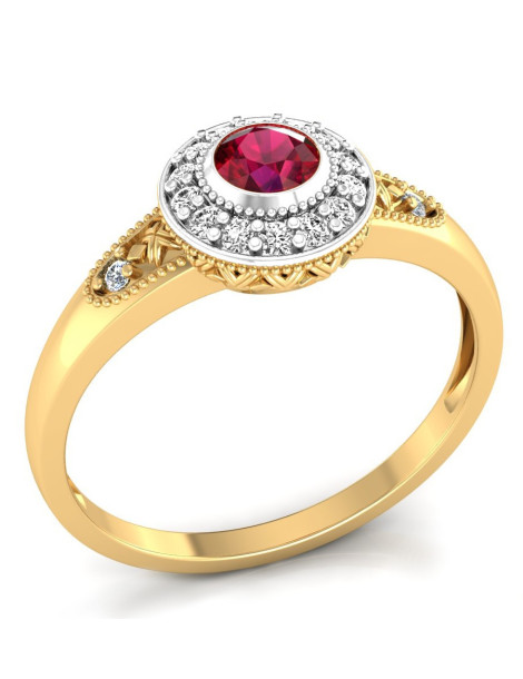 OKRĄGŁY PIERŚCIONEK ZARĘCZYNOWY Z RUBINEM ZE ZŁOTA PR. 585