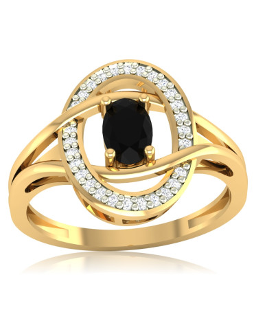 ZŁOTY PIERŚCIONEK Z CZARNĄ CYRKONIĄ OWALNY PR. 585