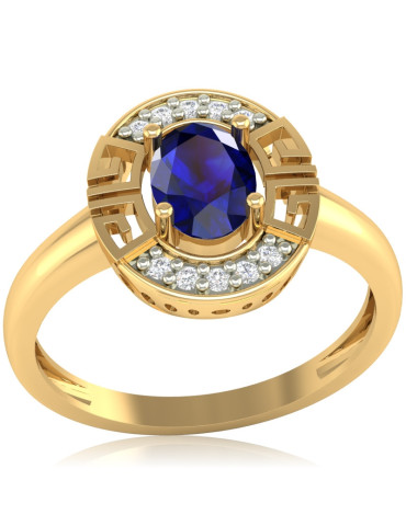 ZŁOTY PIERŚCIONEK WZÓR GRECKI Z SZAFIREM OWAL PR. 585