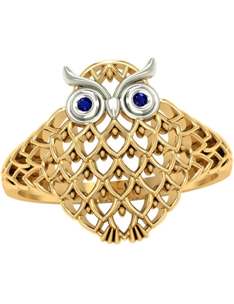 Złoty pierścionek SOWA z szafirami pr. 585