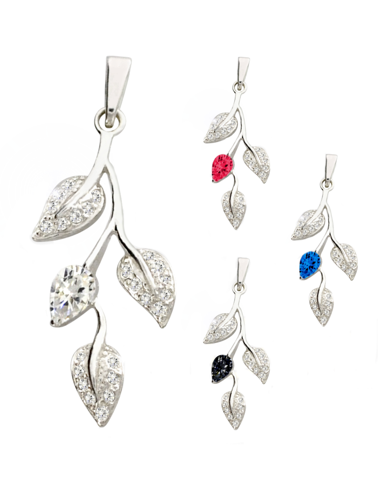 SREBRNY WISIOREK LISTKI Z CYRKONIAMI PR. 925 - RÓŻNE KOLORY