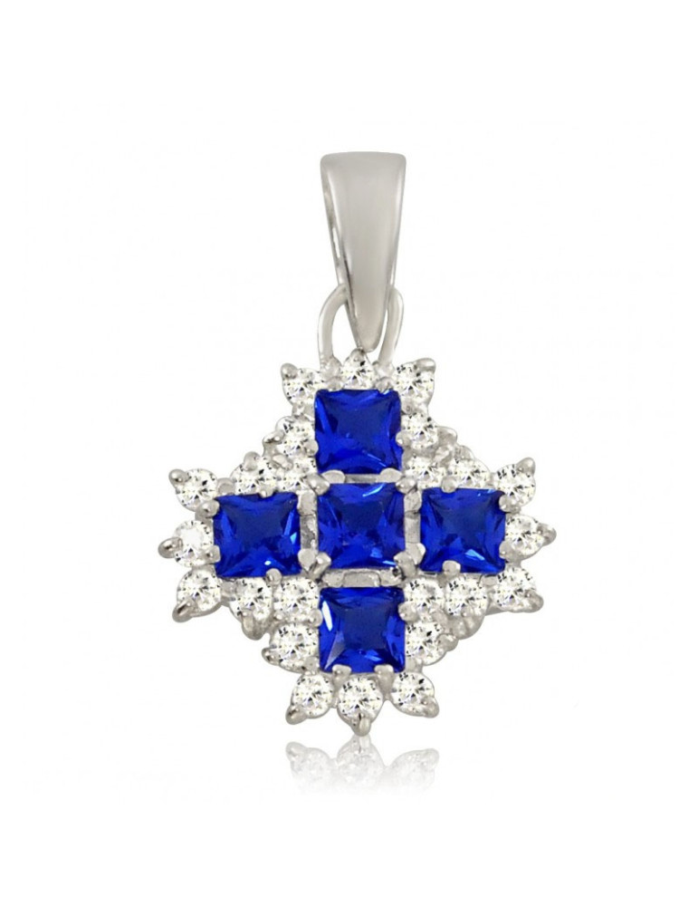 SREBRNY WISIOREK Z KWADRATOWYMI SZAFIRAMI I CYRKONIAMI PR. 925