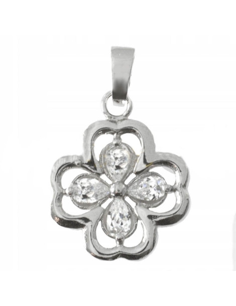 SREBRNY WISIOREK CZTEROLISTNA KONICZYNKA Z CYRKONIAMI PR. 925