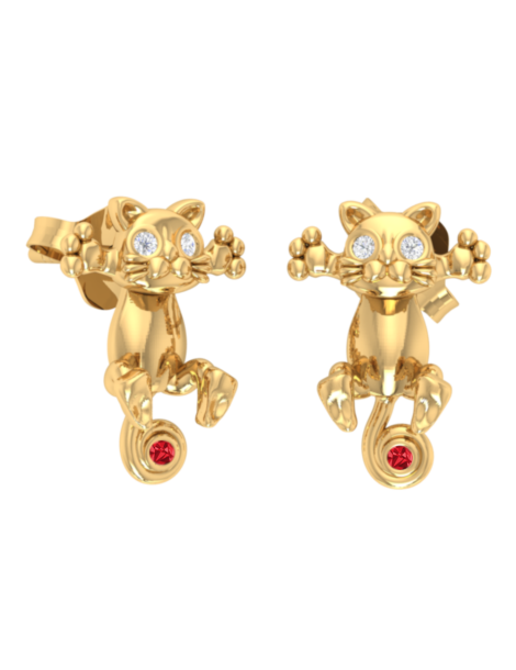 ZŁOTE KOLCZYKI KOTKI Z CYRKONIAMI RUCHOME NA SZTYFT PR. 585