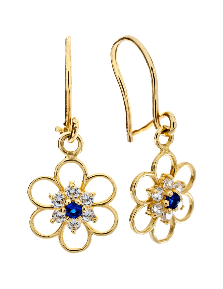 Kolczyki KWIATKI z szafirami ze złota próby 585 na biglu