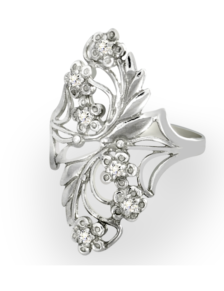 SZEROKI PIERŚCIONEK KWIECISTY Z CYRKONIAMI ZE SREBRA PR. 925