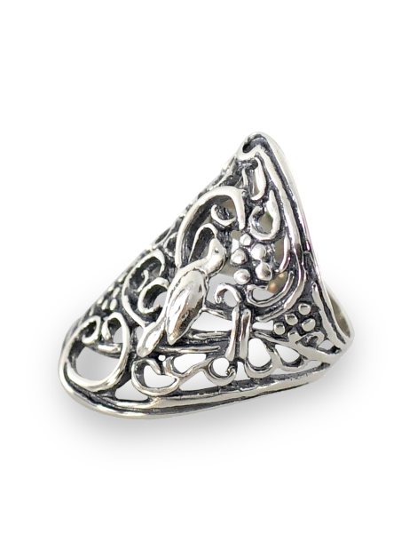 SZEROKI OKAZAŁY PIERŚCIONEK ROŚLINNY ZE SREBRA PR. 925