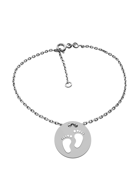 SREBRNA BRANSOLETKA CELEBRYTKA DZIECIĘCE STOPKI - KÓŁKO PR. 925 + GRAWER