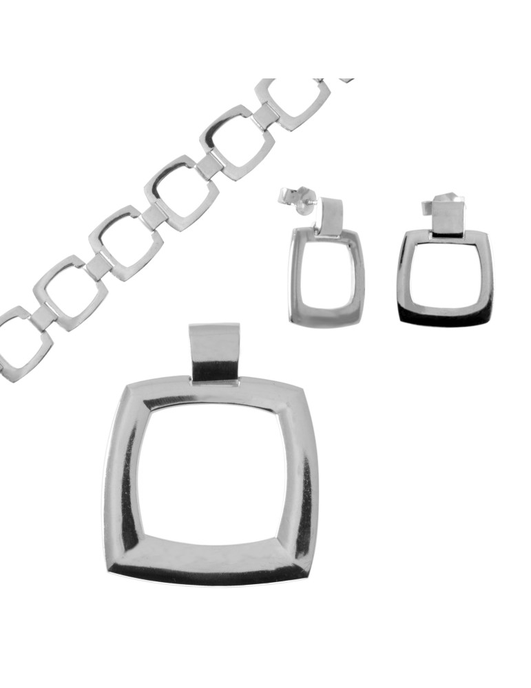 SREBRNY KOMPLET GŁADKI PROSTOKĄT PR. 925