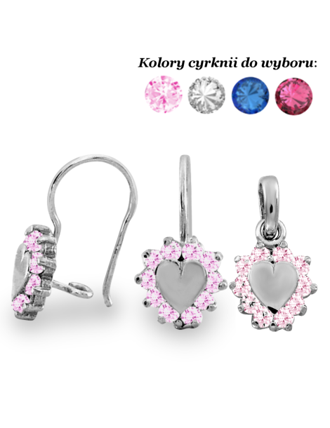 SREBRNY KOMPLET SERDUSZKA PR. 925 - RÓŻNE KOLORY