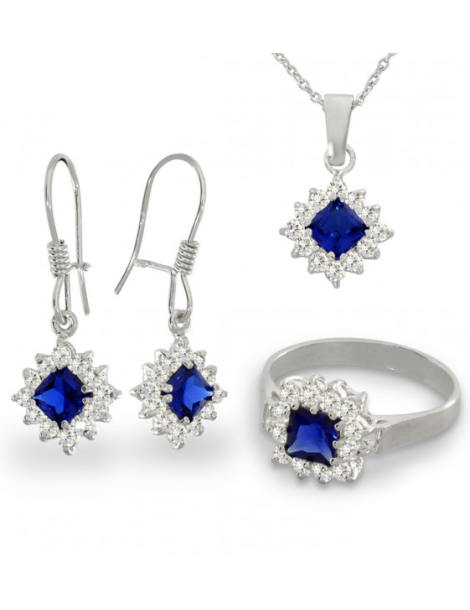 SREBRNY KOMPLET KARMAZYCJA Z SZAFIRAMI PR. 925