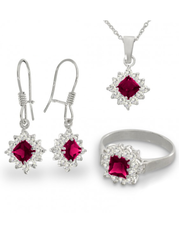 SREBRNY KOMPLET KARMAZYCJA Z RUBINAMI PR. 925