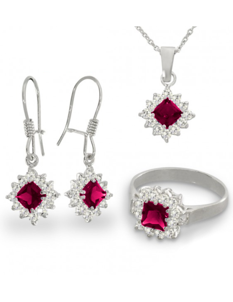 SREBRNY KOMPLET KARMAZYCJA Z RUBINAMI PR. 925