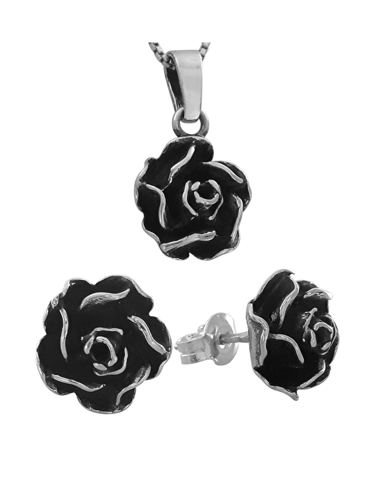 SREBRNY KOMPLET RÓŻE RÓŻYCZKI PR. 925