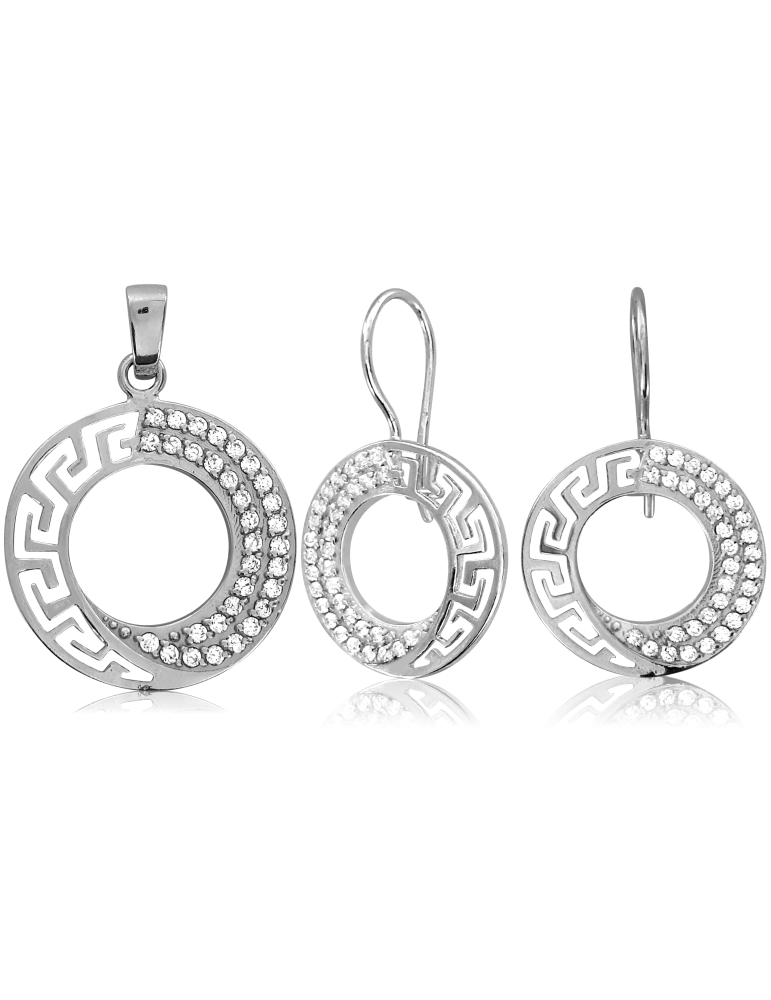 SREBRNY KOMPLET KOŁA WZÓR GRECKI Z CYRKONIAMI PR. 925