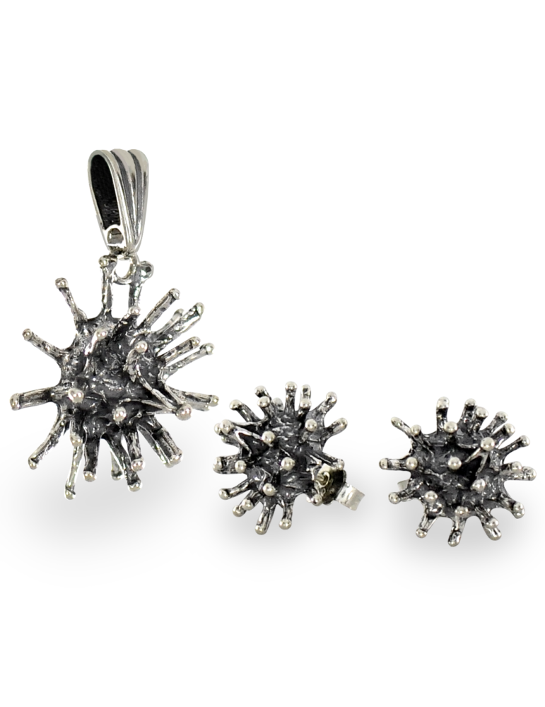 SREBRNY KOMPLET KULKI JEŻYKI OKSYDOWANE PR. 925