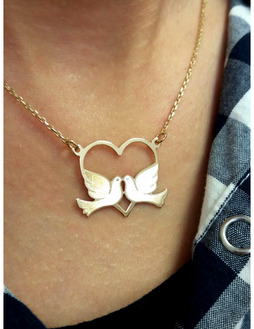 ZŁOTY WISIOREK SERCE Z GOŁĄBKAMI DLA ZAKOCHANYCH PR. 585