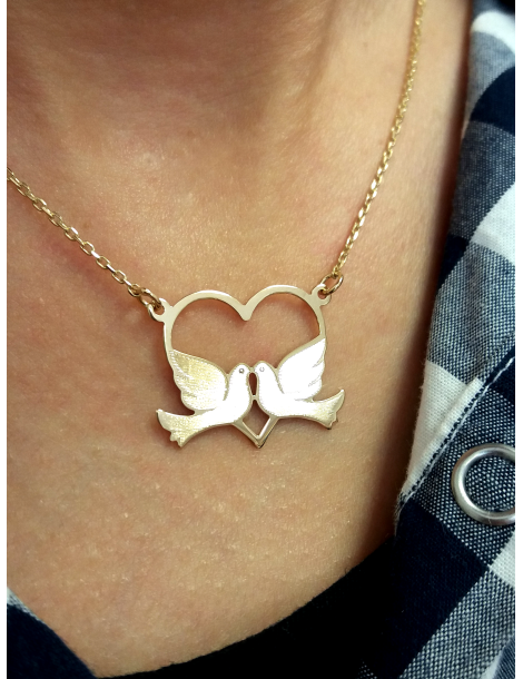 ZŁOTY WISIOREK SERCE Z GOŁĄBKAMI DLA ZAKOCHANYCH PR. 585