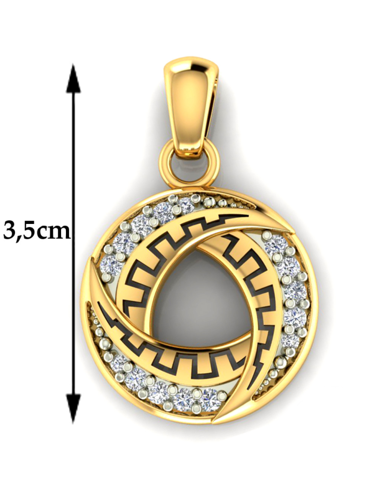 ZŁOTY WISIOREK KOŁO WZÓR GRECKI Z CYRKONIAMI PR. 585