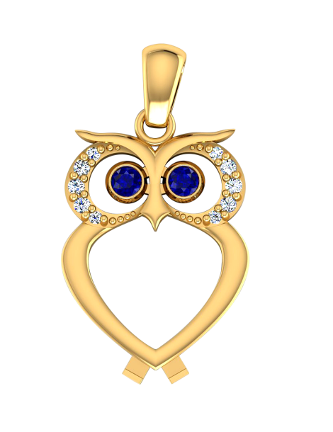 ZŁOTY WISIOREK SOWA Z SZAFIROWYMI OCZAMI PR. 585