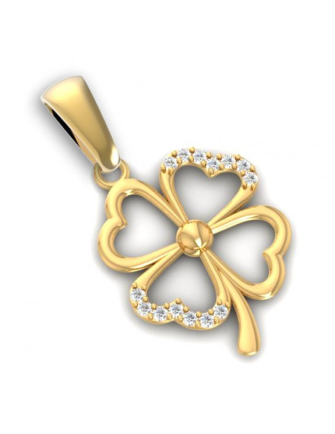 ZŁOTY WISIOREK CZTEROLISTNA KONICZYNKA Z CYRKONIAMI PR. 585