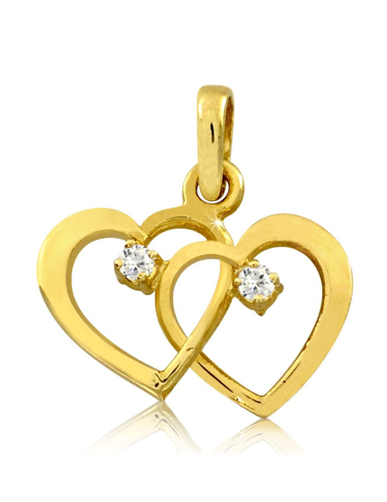 ZŁOTY WISIOREK DWA SERDUSZKA Z CYRKONIAMI PR. 585