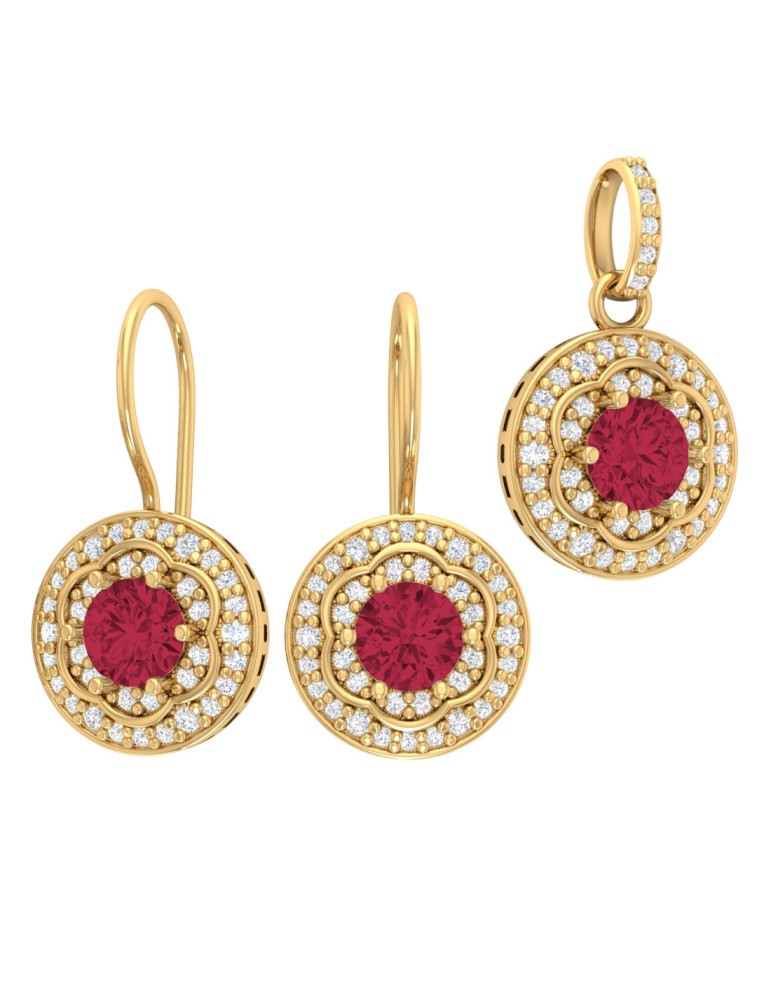 ZŁOTY KOMPLET KÓŁKA Z RUBINAMI PR. 585