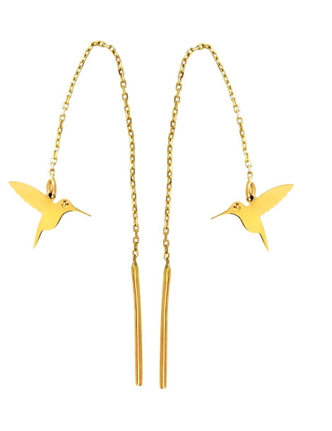 Wisiorek i kolczyki KOLIBERKI przeciągane przez ucho ze złota próby 585