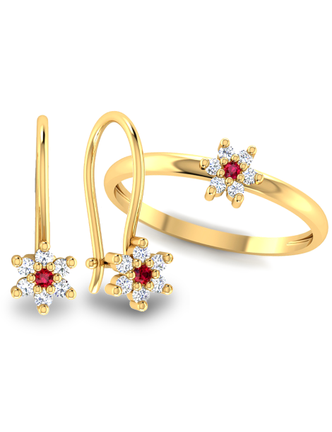 ZŁOTY KOMPLET KWIATKI Z RUBINAMI PR. 333