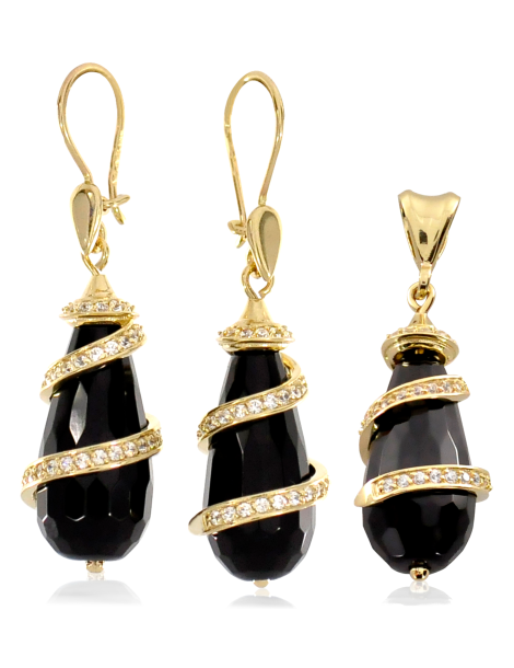 ZŁOTY KOMPLET SOPELKI ONYKSOWE Z CYRKONIAMI PR. 585