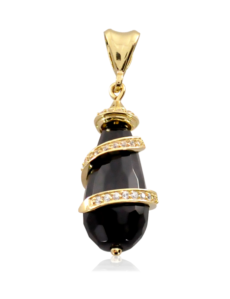 ZŁOTY KOMPLET SOPELKI ONYKSOWE Z CYRKONIAMI PR. 585