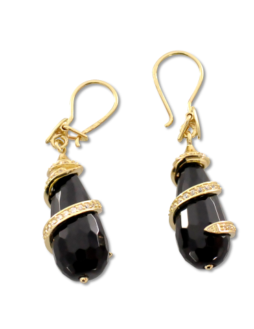 ZŁOTY KOMPLET SOPELKI ONYKSOWE Z CYRKONIAMI PR. 585