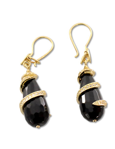 ZŁOTY KOMPLET SOPELKI ONYKSOWE Z CYRKONIAMI PR. 585