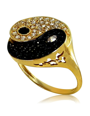 ZŁOTY KOMPLET TAI CHI - YIN YANG Z CZARNYMI CYRKONIAMI PR. 585