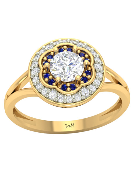 ZŁOTY PIERŚCIONEK OKRĄGŁY Z SZAFIRAMI PR. 585