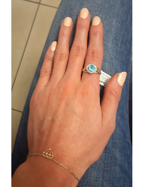 ZŁOTY PIERŚCIONEK ZARĘCZYNOWY ROMB Z AKWAMARYNEM PR. 333