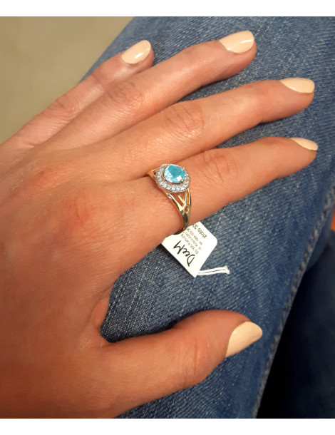 ZŁOTY PIERŚCIONEK ZARĘCZYNOWY ROMB Z AKWAMARYNEM PR. 333
