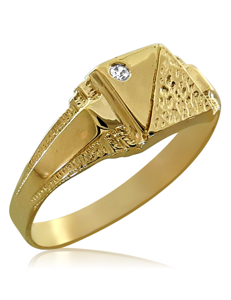 ZŁOTY SYGNET Z NACIĘCIAMI I CYRKONIĄ PR. 585
