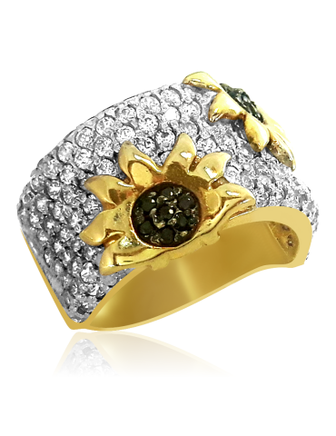 OKAZAŁY PIERŚCIONEK ZE SŁONECZNIKAMI ZŁOTO PR. 585