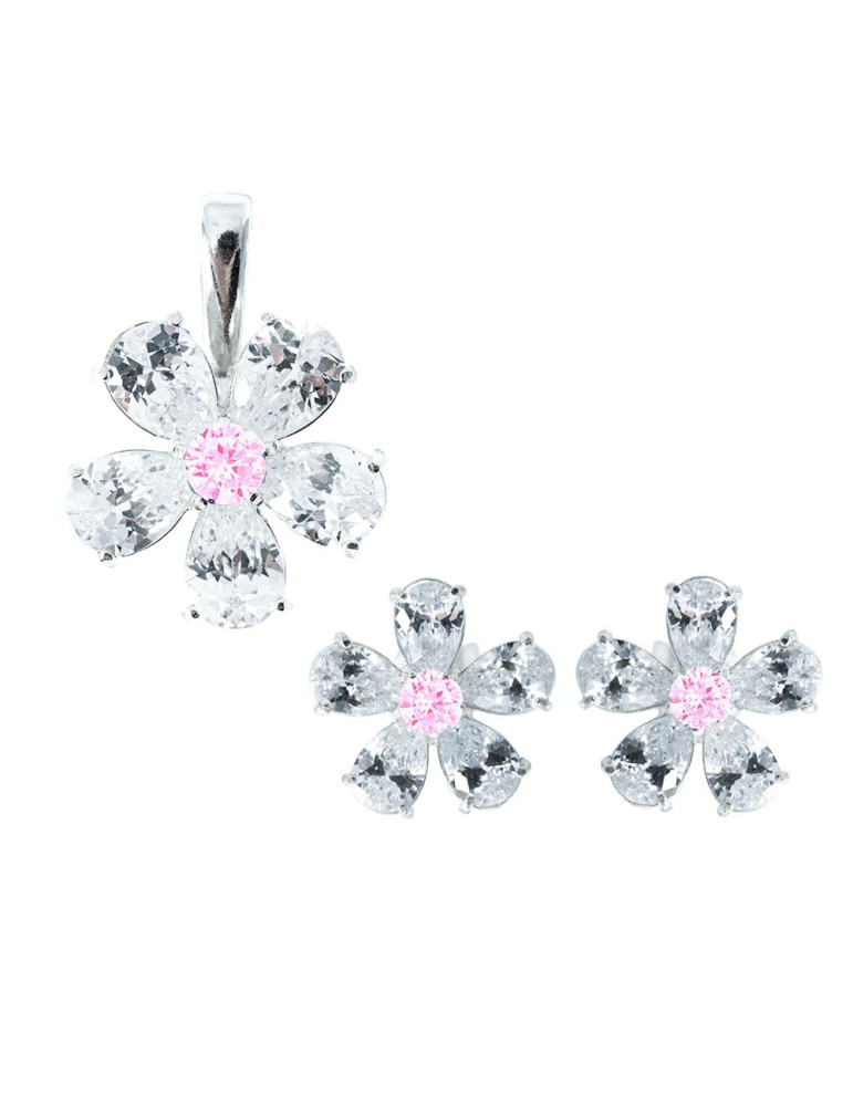 SREBRNY KOMPLET KWIATKI Z CYRKONIAMI PR. 925